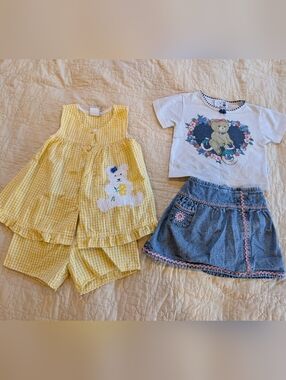 Vintage Toddler Spring Summer Cottagecore Bear Outfit Bundle